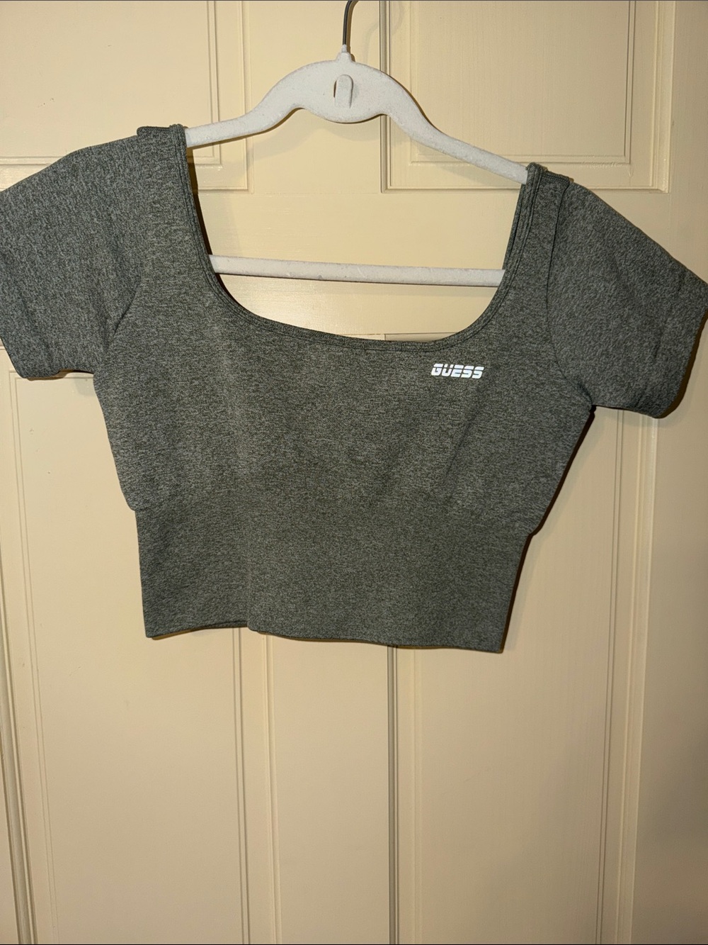 Guess Gray Scoop-Neck Crop Tee